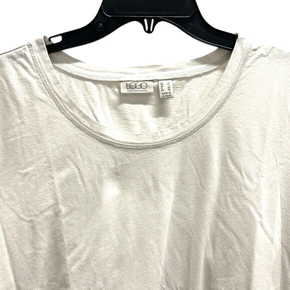 LOGO Lori Goldstein Women Top Cream Short Slv Knit Asymmetric Hem Flounce Large - Picture 2 of 8